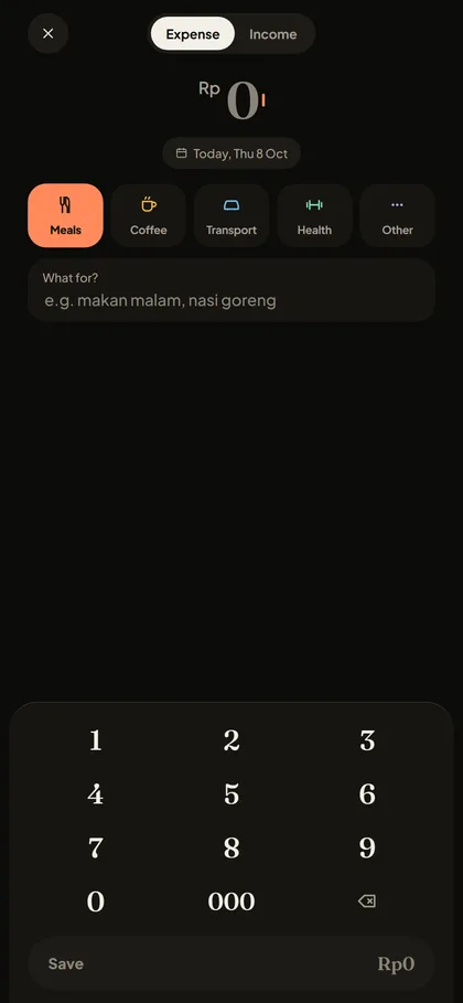 Aplikasi keuangan: input transaksi cepat