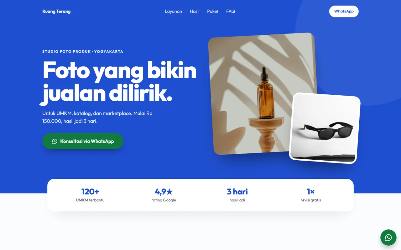 Konsep website studio foto Ruang Terang